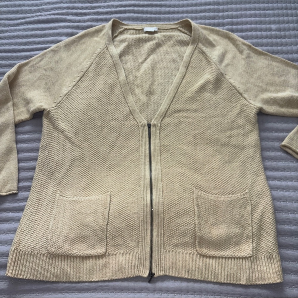 J. Jill Tan Zip Up Cardigan Sweater Size PL